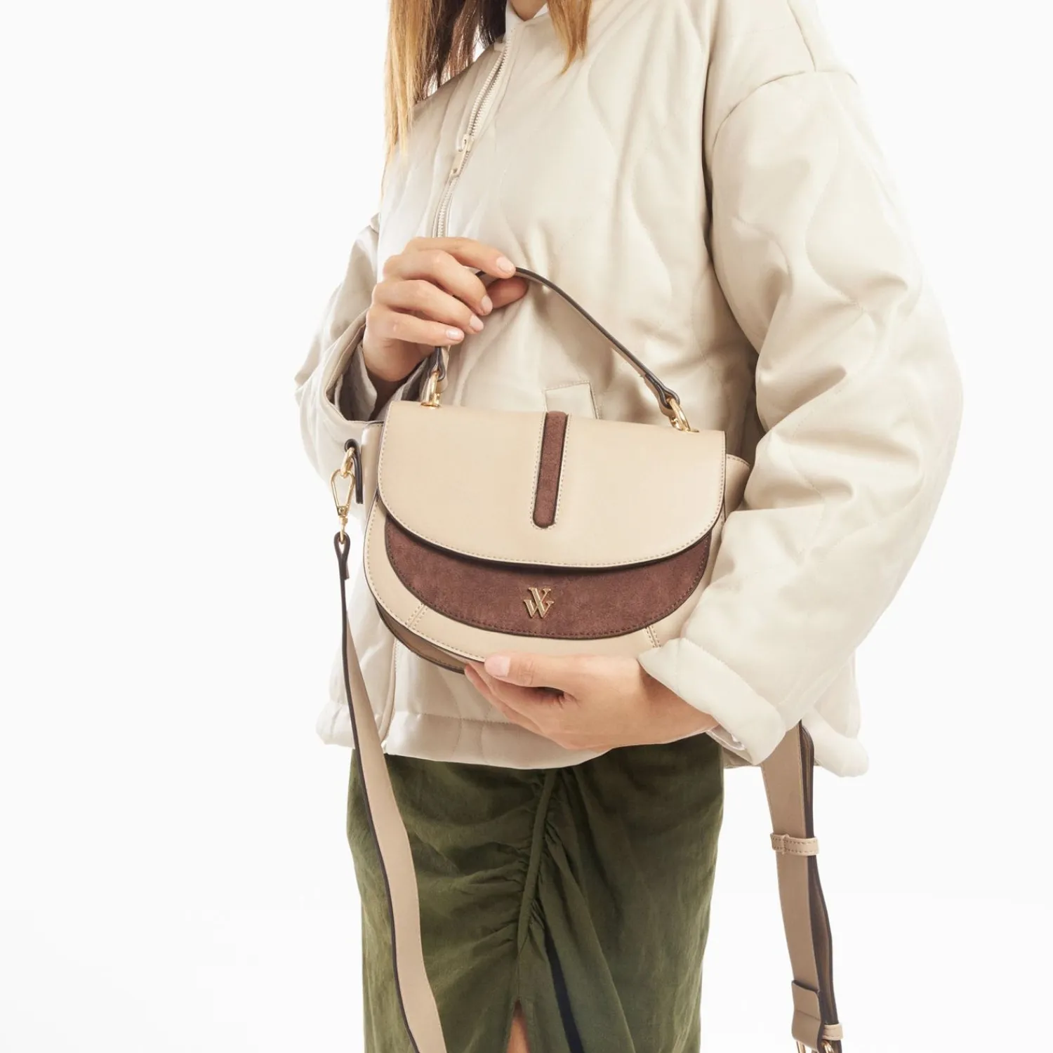 Vanessa Wu Sacs>Sac A Main Loeline Bi-Matiere Taupe