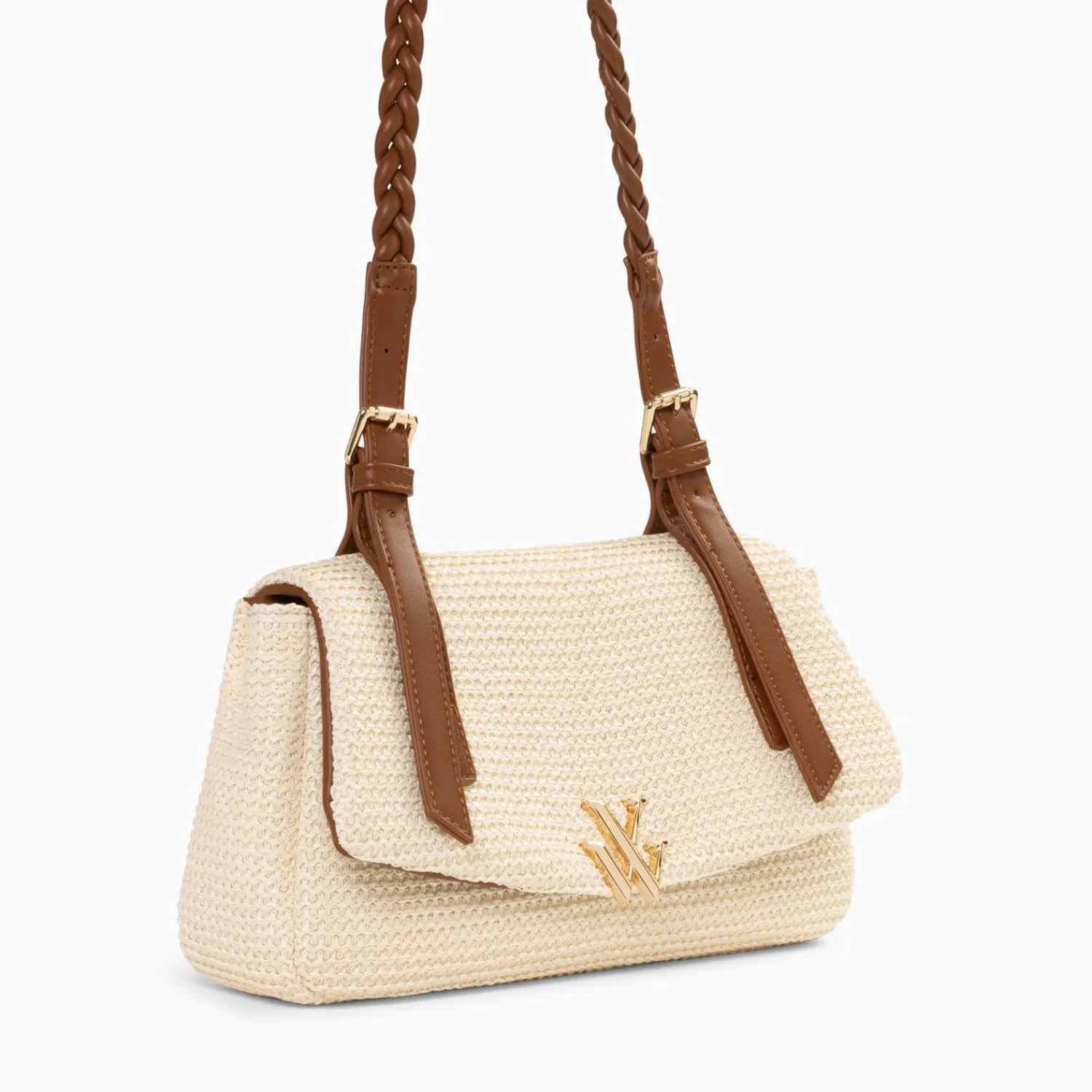 Vanessa Wu Sacs>Sac Baguette Isaline En Raphia Beige Clair A Anse Tressee
