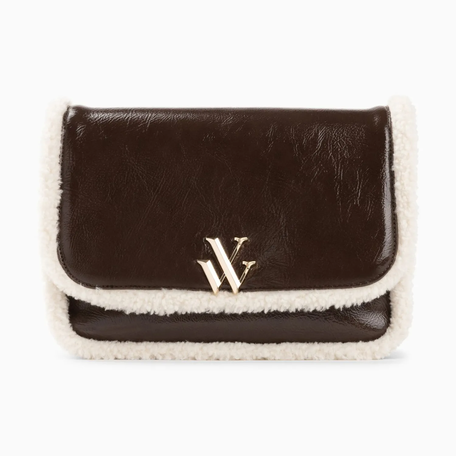 Vanessa Wu Sacs>Sac Bandouliere Bertina Marron A Rabat Et Faux Shearling