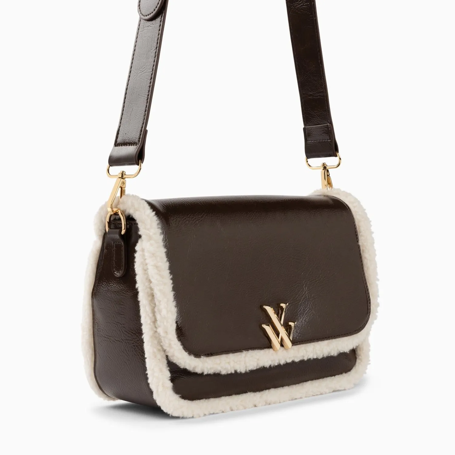 Vanessa Wu Sacs>Sac Bandouliere Bertina Marron A Rabat Et Faux Shearling