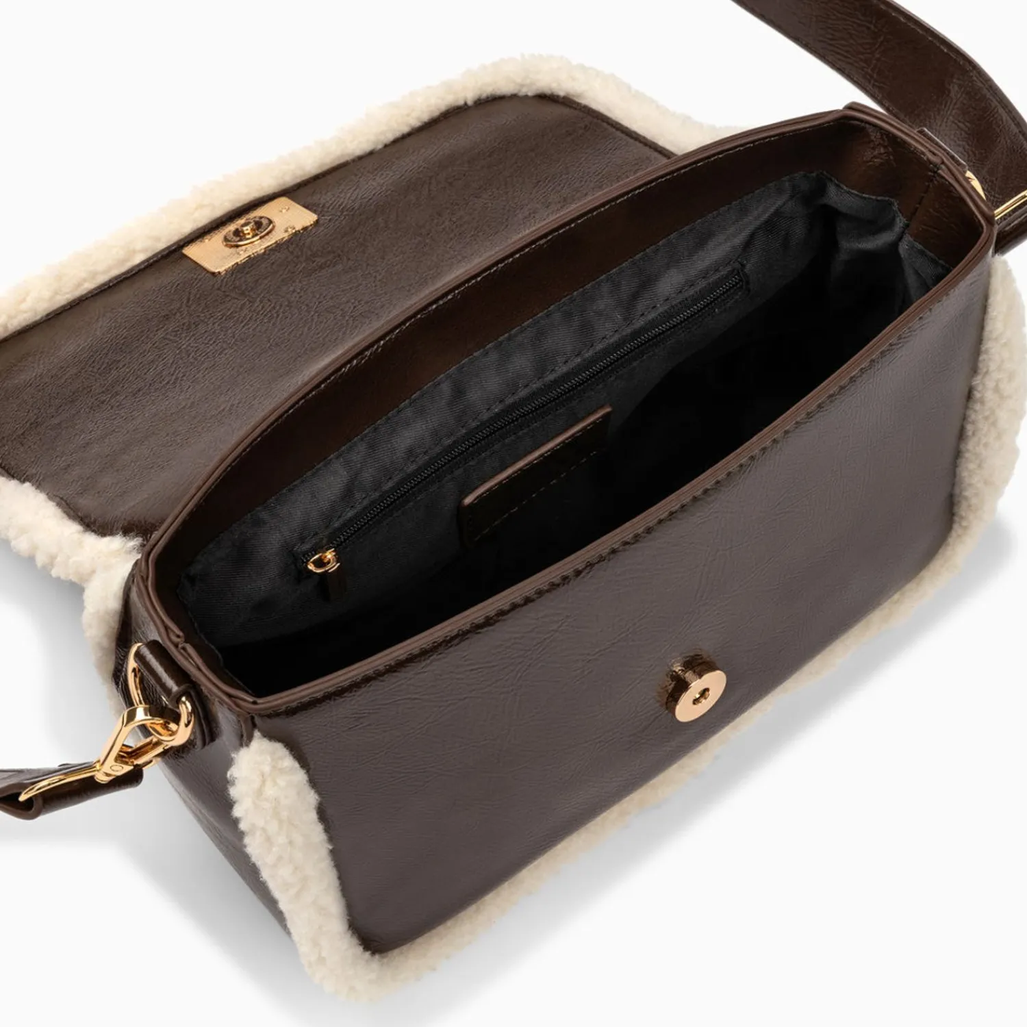 Vanessa Wu Sacs>Sac Bandouliere Bertina Marron A Rabat Et Faux Shearling