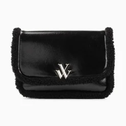 Vanessa Wu Sacs>Sac Bandouliere Bertina Noir A Rabat Et Faux Shearling