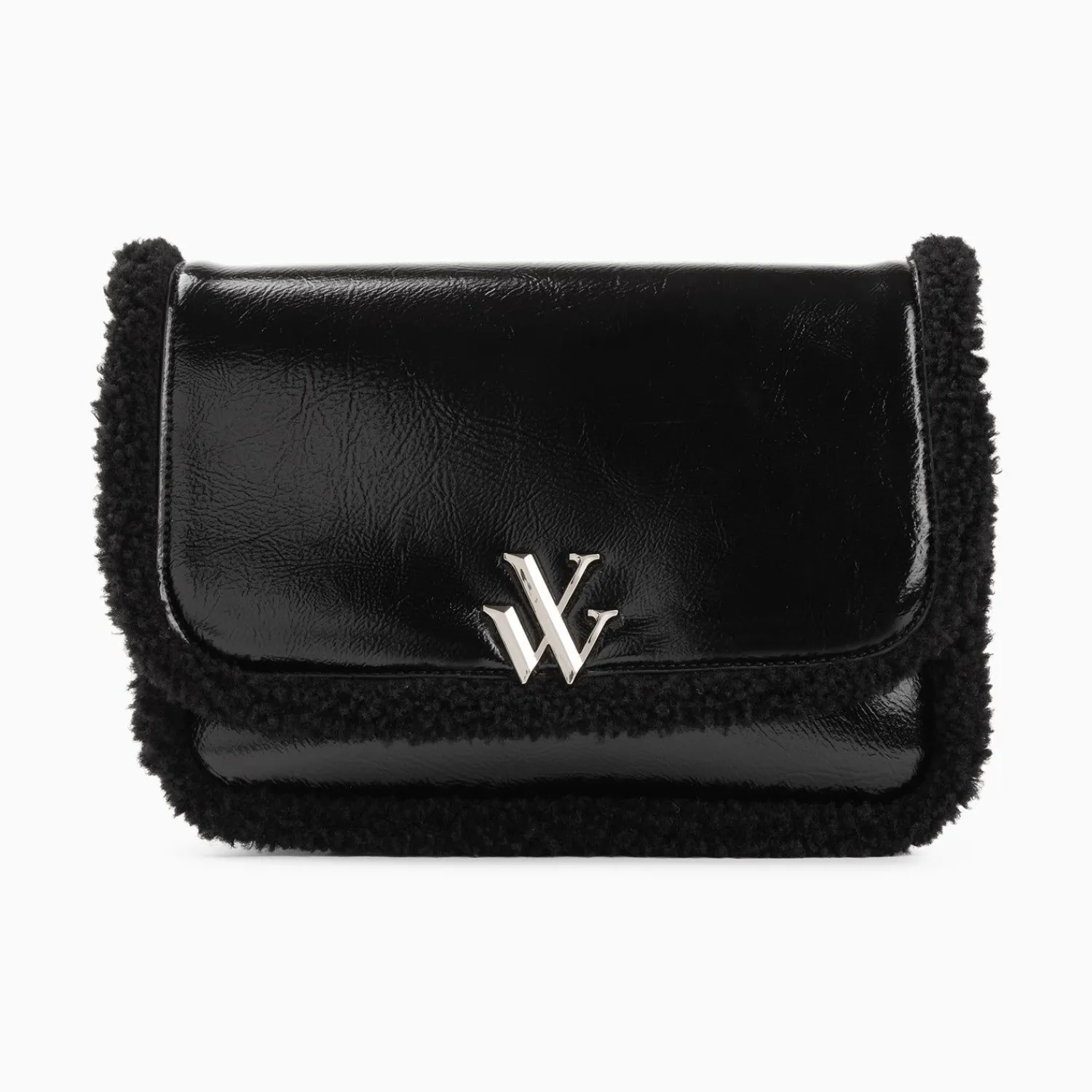 Vanessa Wu Sacs>Sac Bandouliere Bertina Noir A Rabat Et Faux Shearling