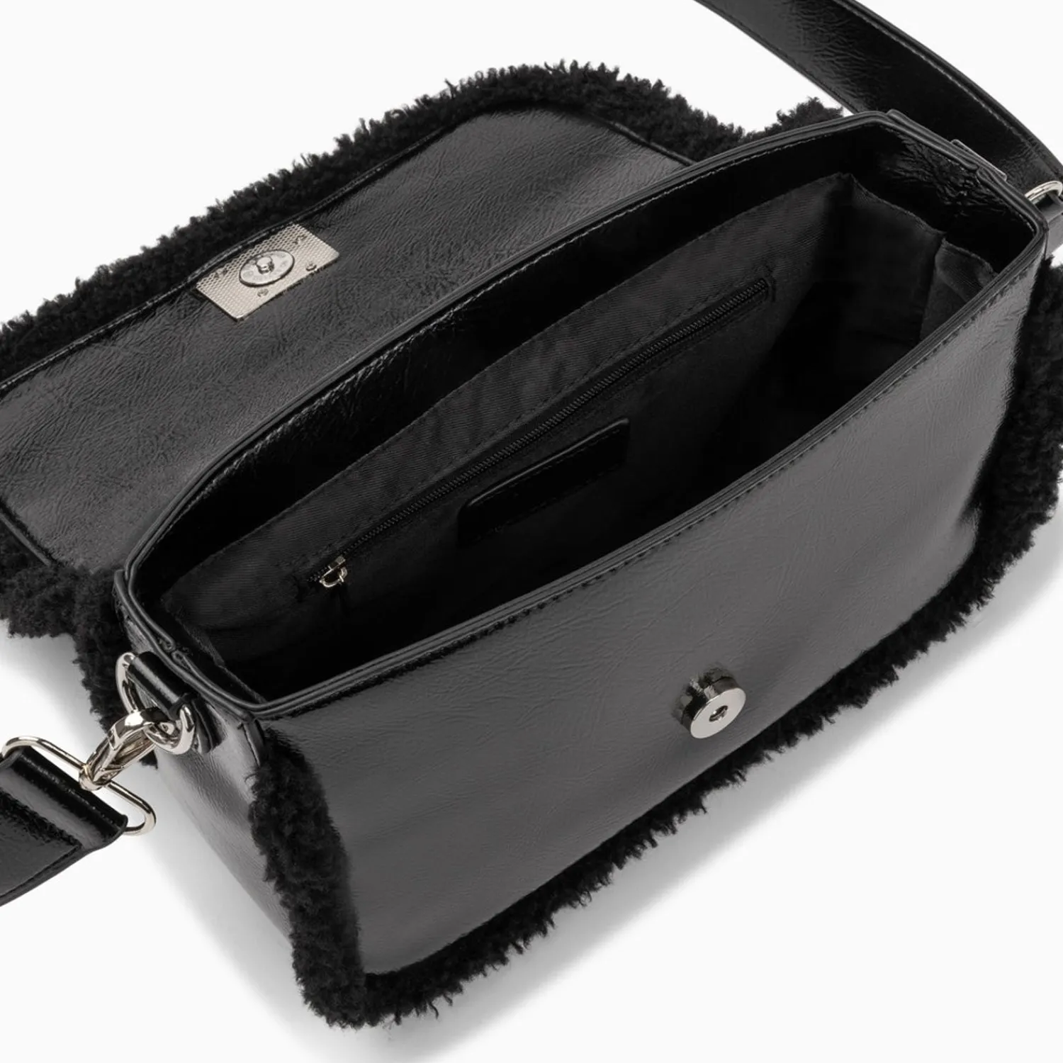 Vanessa Wu Sacs>Sac Bandouliere Bertina Noir A Rabat Et Faux Shearling