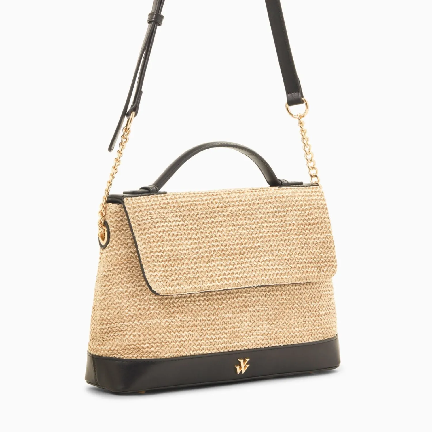 Vanessa Wu Sacs>Sac Cartable Katie En Raphia Beige A Details Noirs