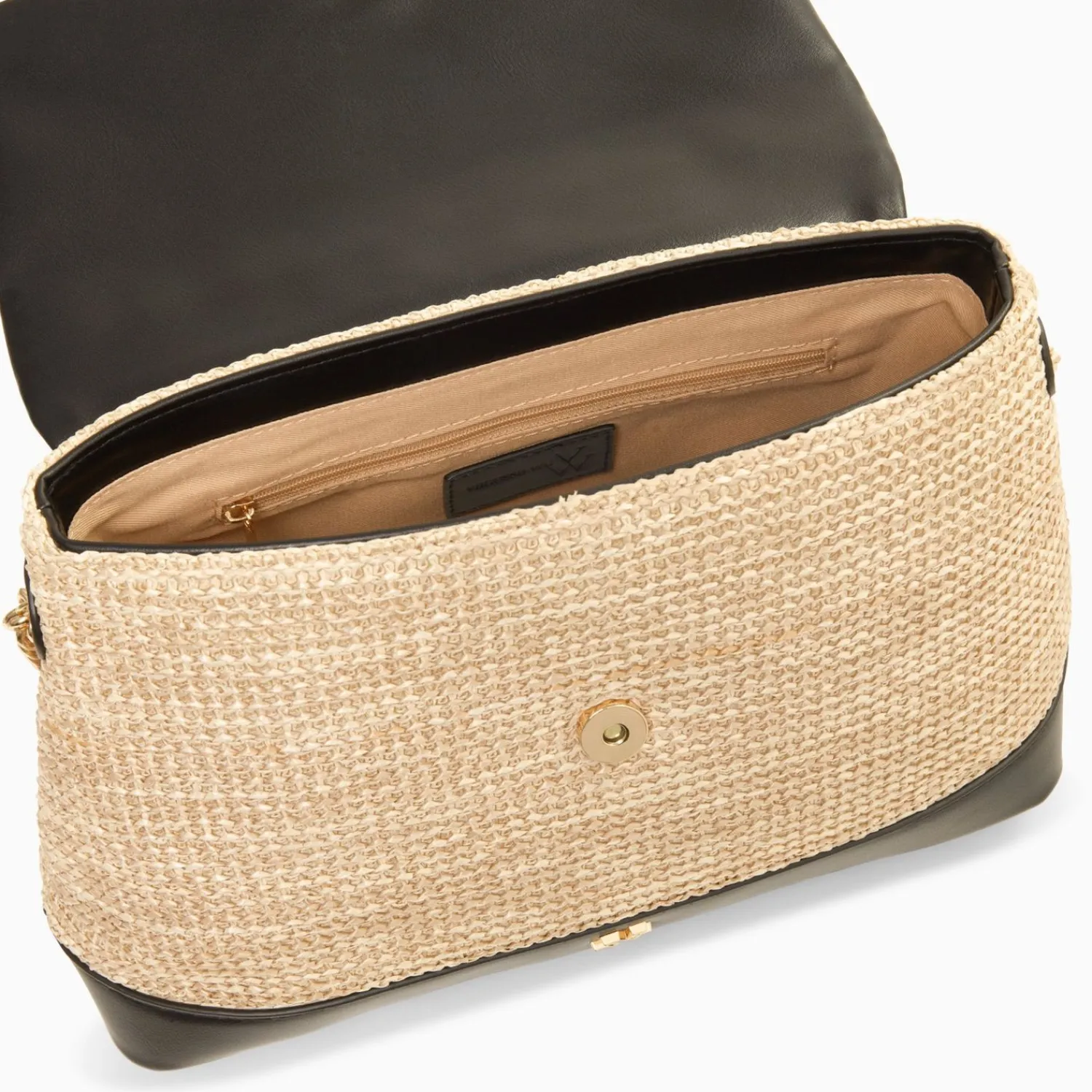 Vanessa Wu Sacs>Sac Cartable Katie En Raphia Beige A Details Noirs