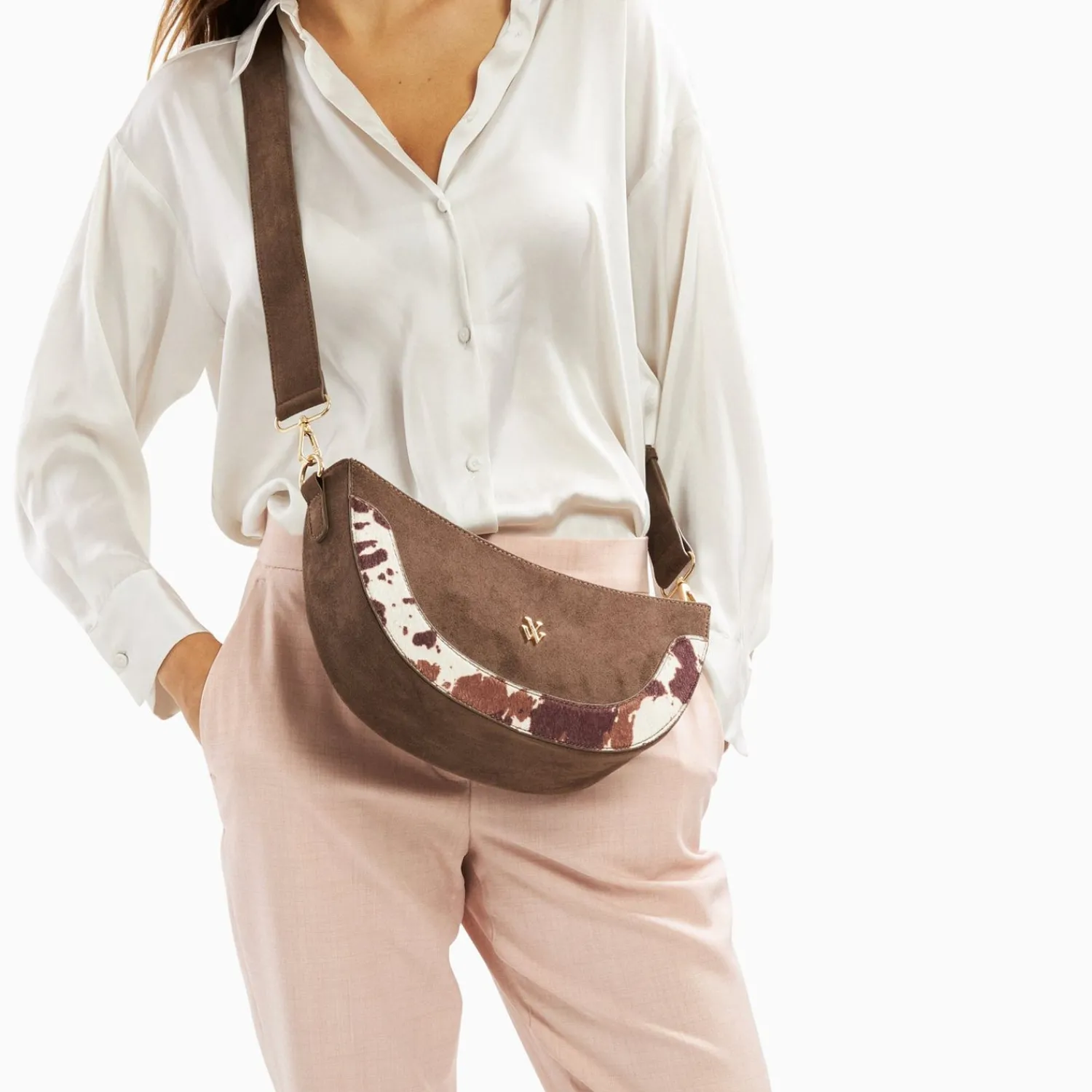 Vanessa Wu Sacs>Sac Demi-Lune Rym Taupe Bi-Matiere