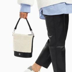 Vanessa Wu Sacs>Sac Seau Milou Ivoire Et Noir En Faux Shearling