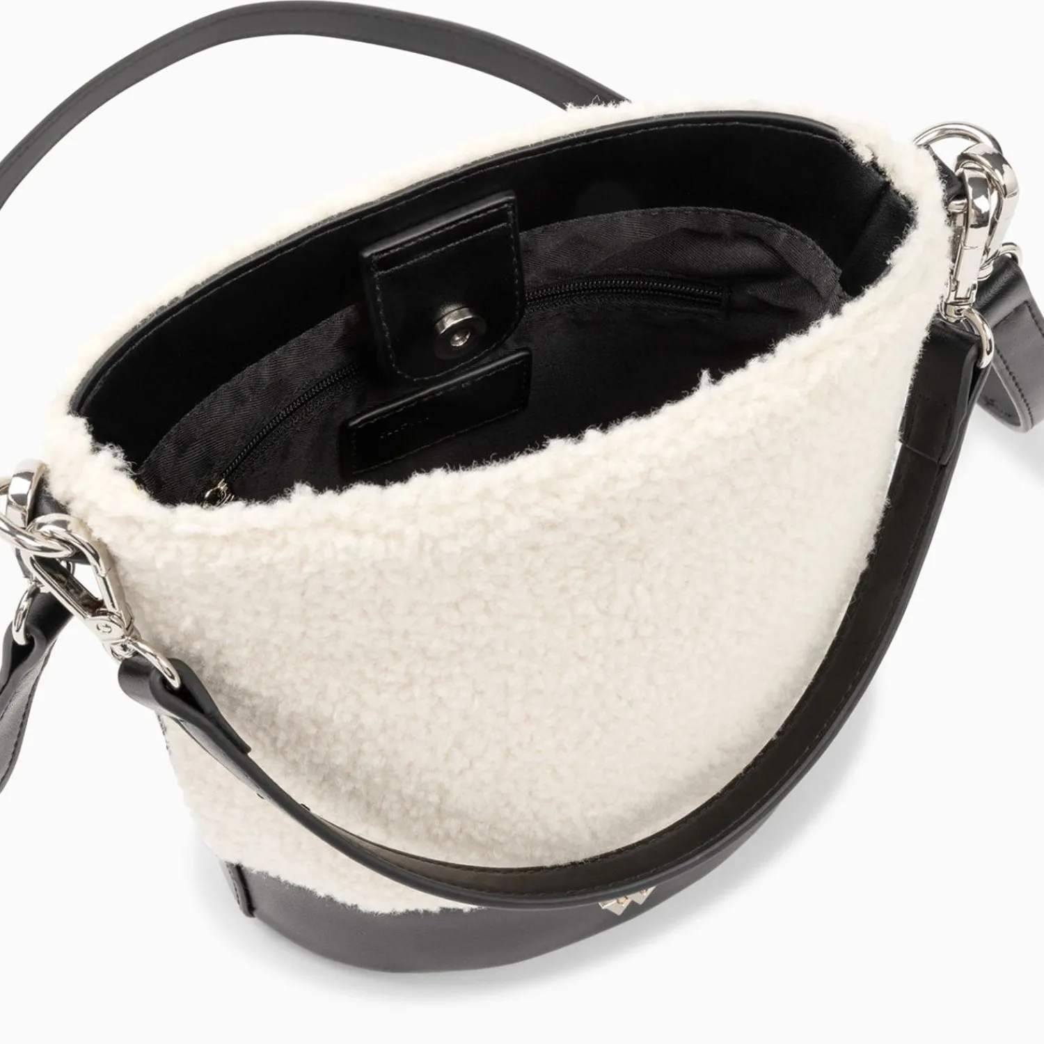 Vanessa Wu Sacs>Sac Seau Milou Ivoire Et Noir En Faux Shearling