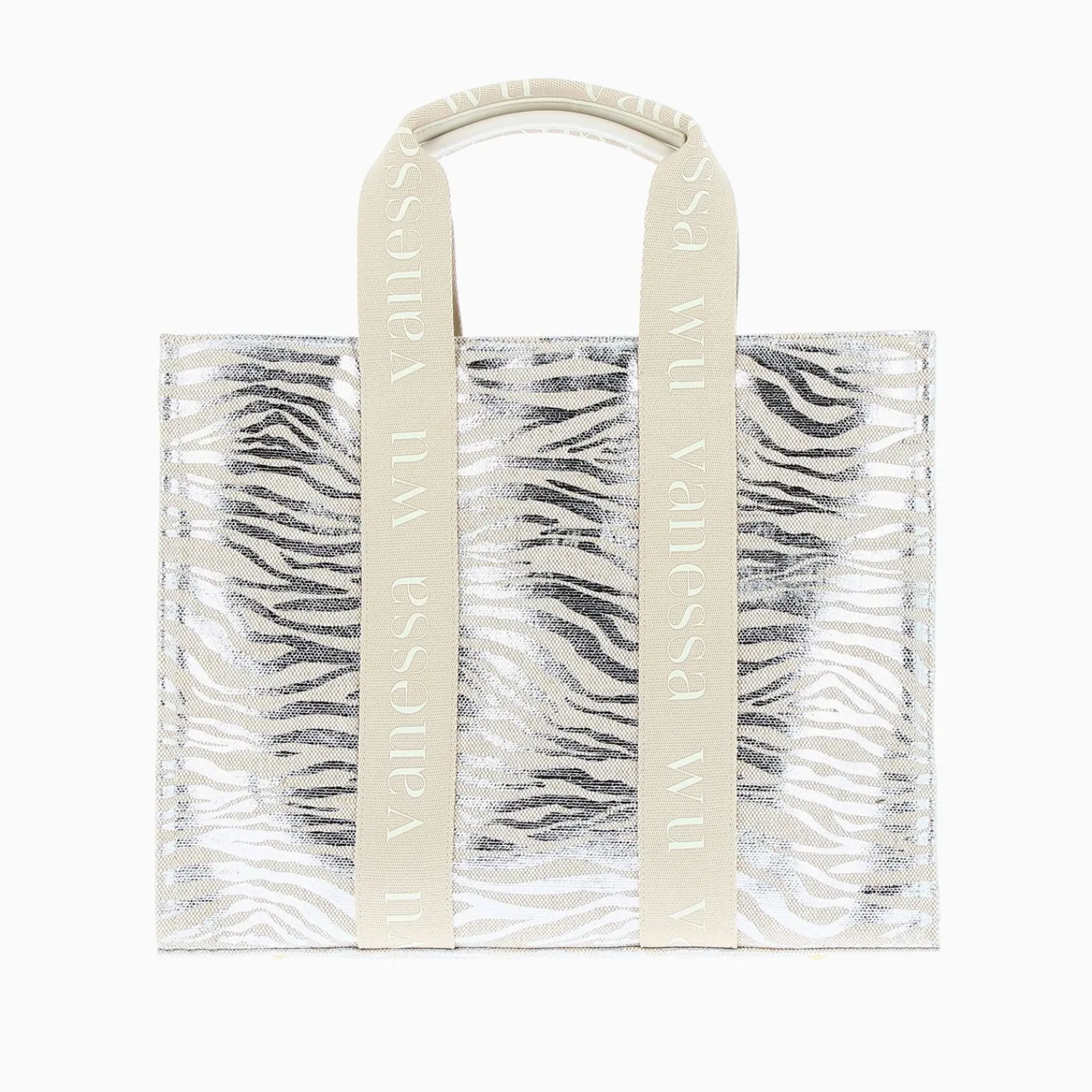Vanessa Wu Sacs>Sac Shopper Carolina Zebre Argent A Anses Beige