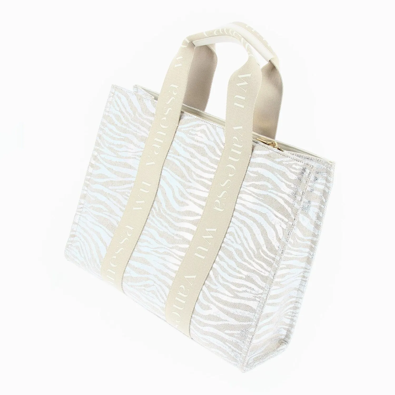 Vanessa Wu Sacs>Sac Shopper Carolina Zebre Argent A Anses Beige