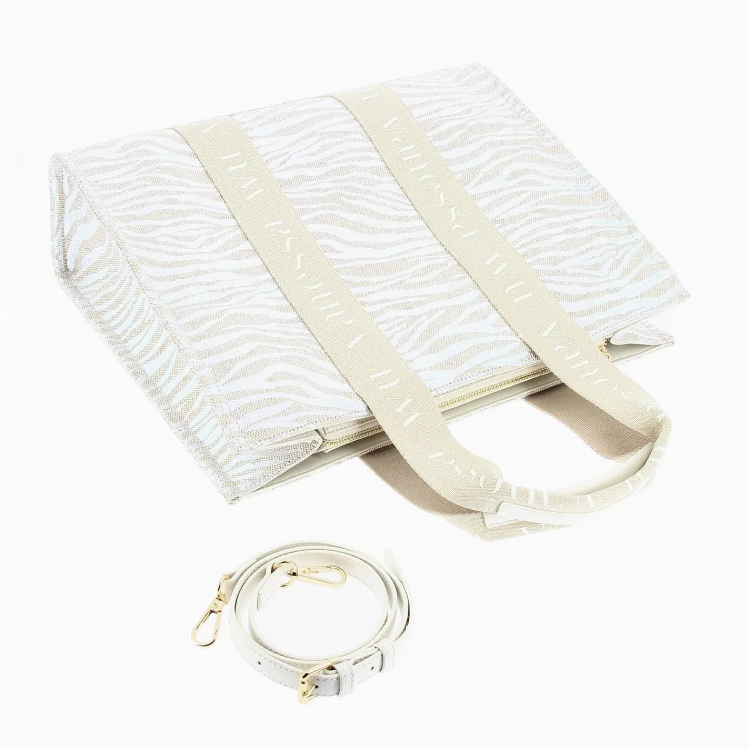 Vanessa Wu Sacs>Sac Shopper Carolina Zebre Argent A Anses Beige