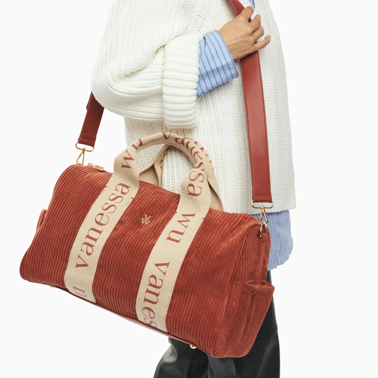 Vanessa Wu Sacs>Sac Week-End Adrienne Brique En Velours Cotele