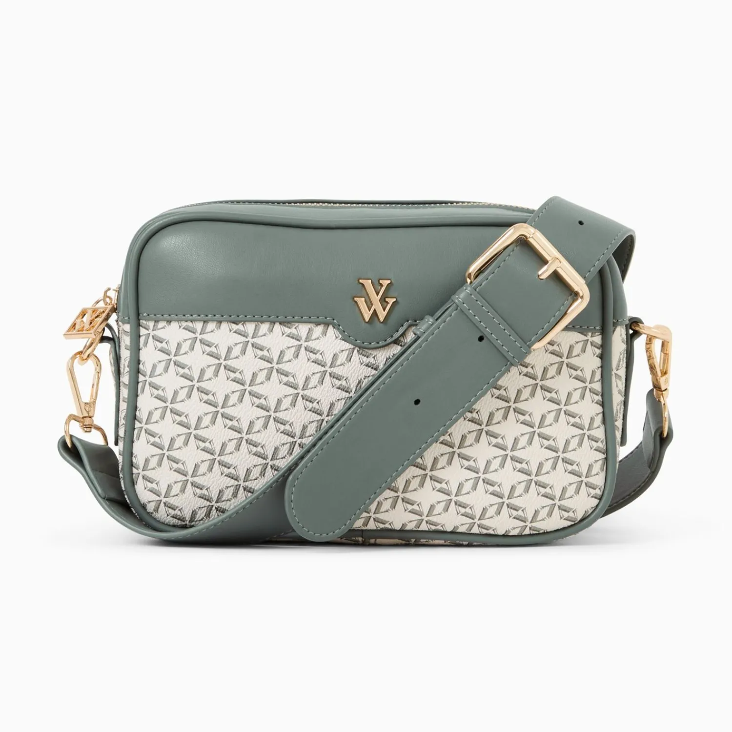 Vanessa Wu Sacs>Sacoche Manelle Verte A Toile Monogramme