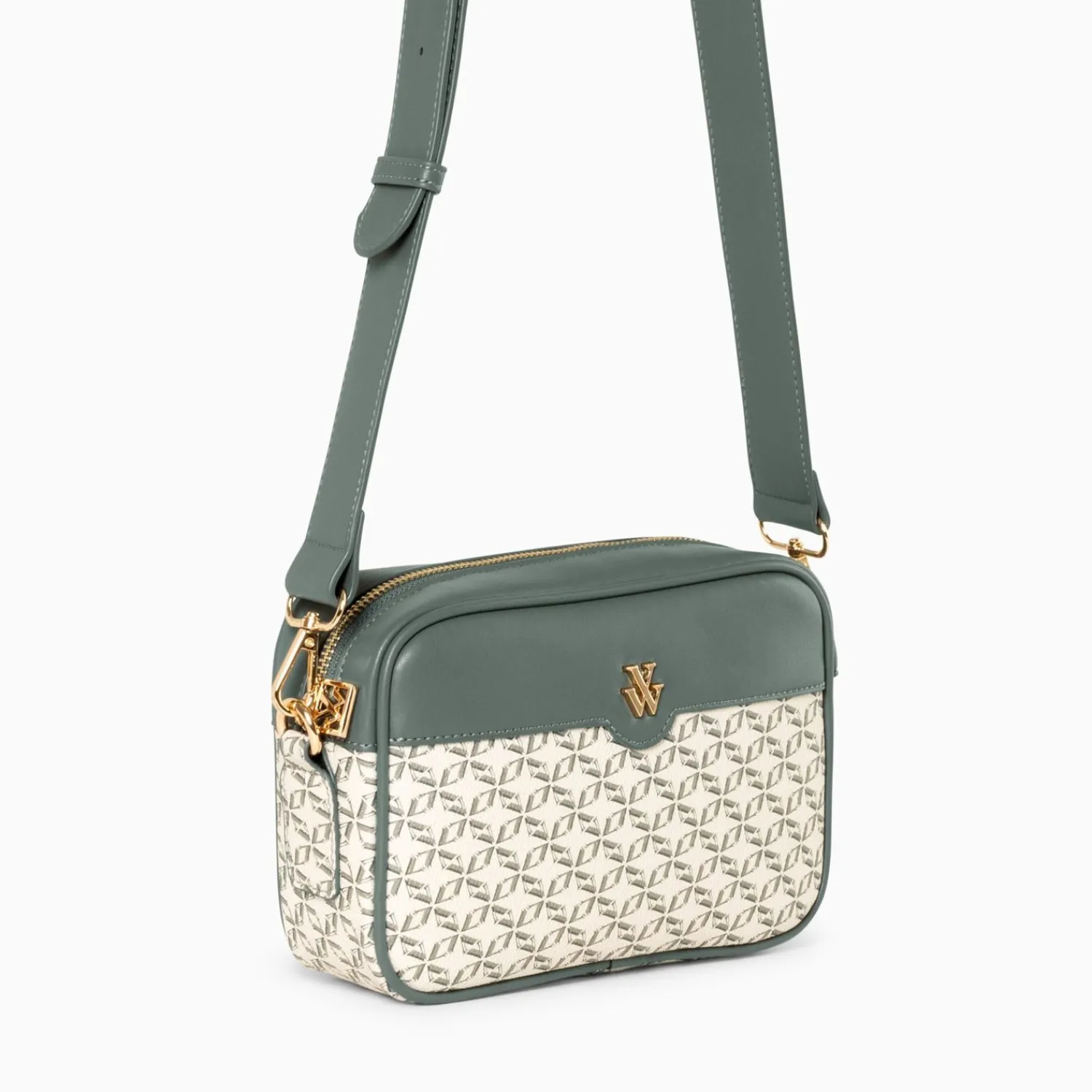 Vanessa Wu Sacs>Sacoche Manelle Verte A Toile Monogramme