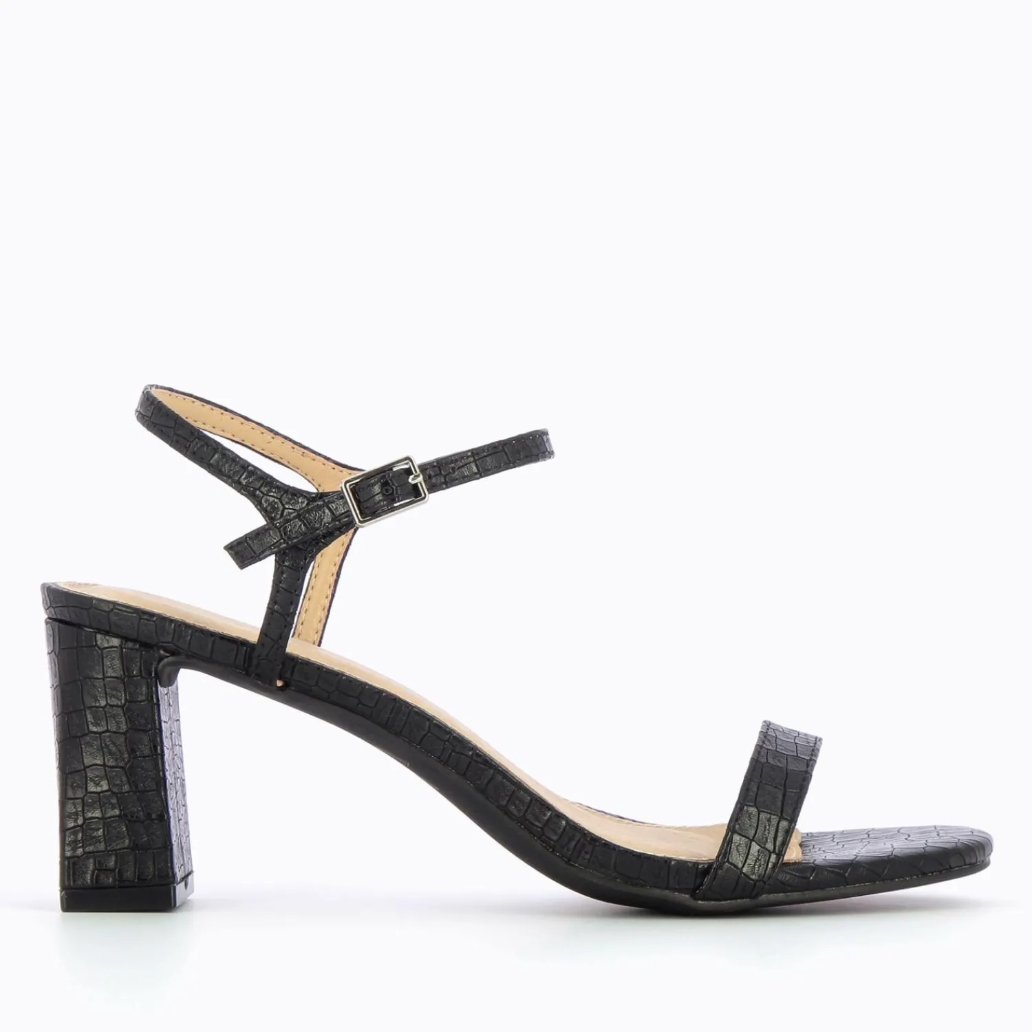 Vanessa Wu Sandales À Talon, Compensées>Sandales A Talon Tessa Noires Effet Croco