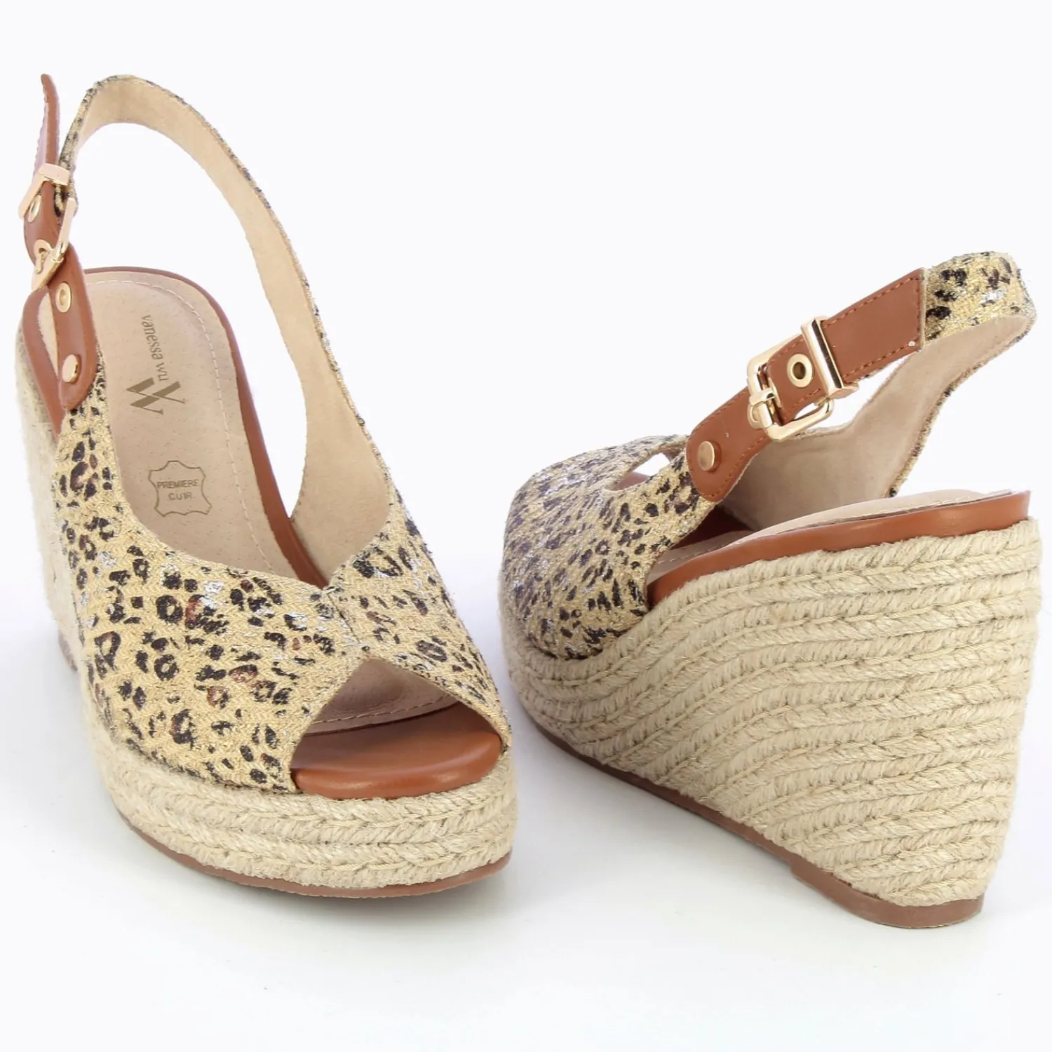 Vanessa Wu Sandales À Talon, Compensées>Sandales Compensees Gaelle En Tweed Leopard Beige