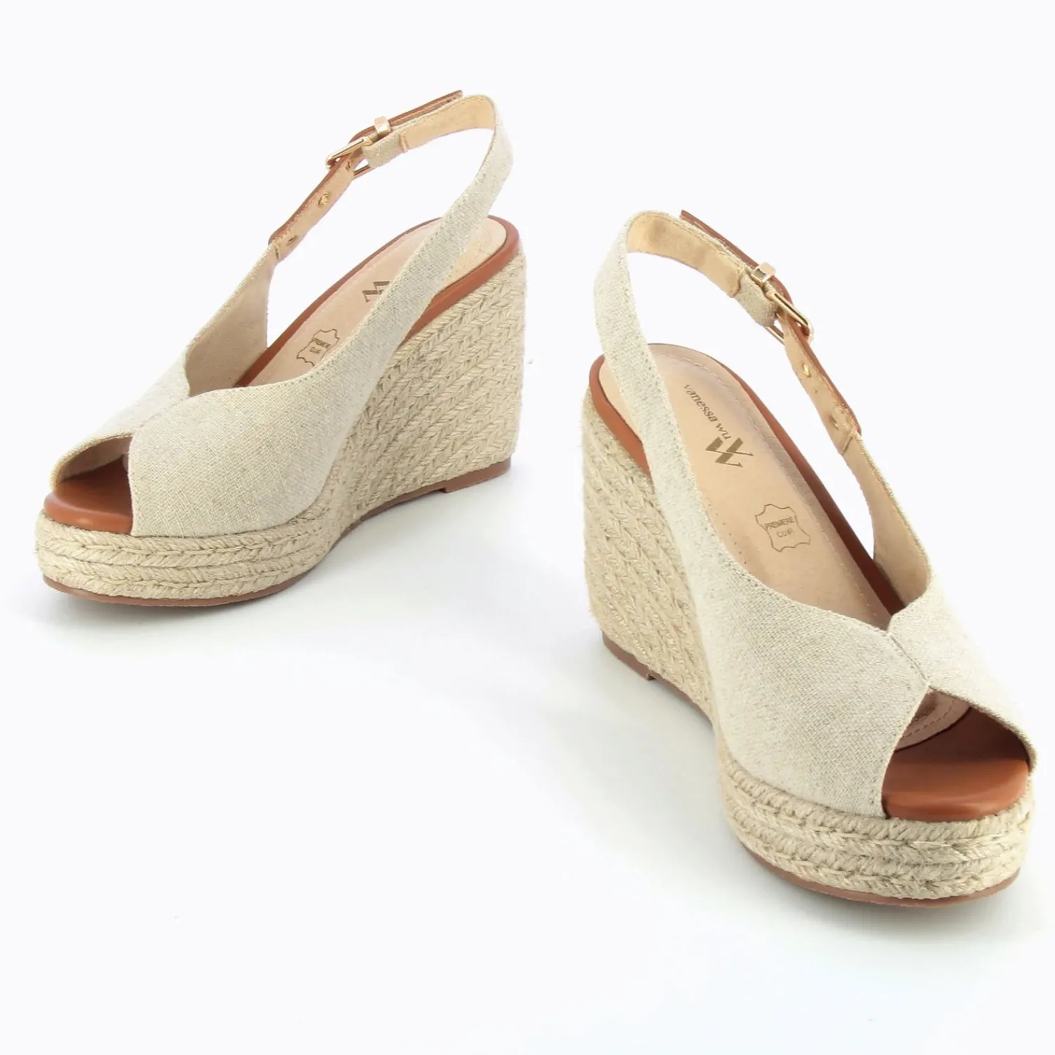 Vanessa Wu Sandales À Talon, Compensées>Sandales Compensees Gaelle En Tweed Beige