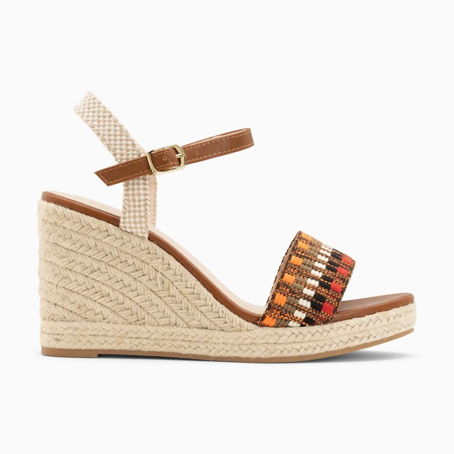 Vanessa Wu Sandales À Talon, Compensées>Sandales Compensees Honorine Camel En Tissu Jacquard