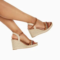 Vanessa Wu Sandales À Talon, Compensées>Sandales Compensees Honorine Camel En Tissu Jacquard