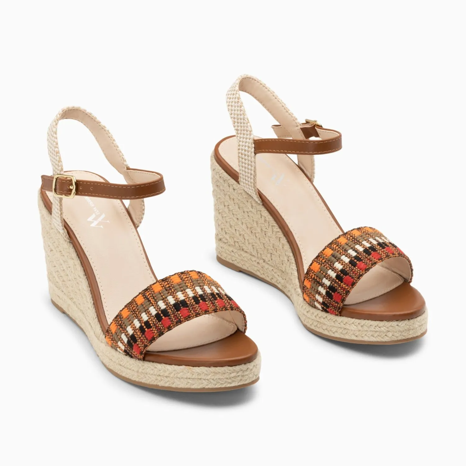 Vanessa Wu Sandales À Talon, Compensées>Sandales Compensees Honorine Camel En Tissu Jacquard