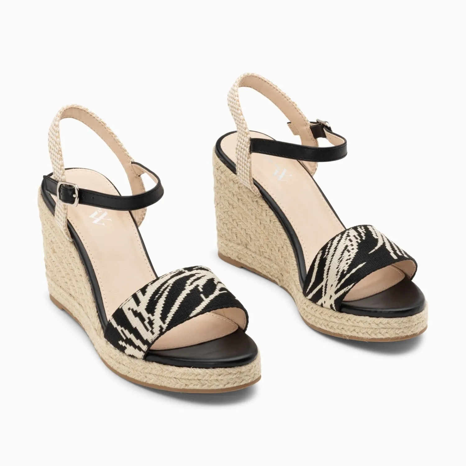 Vanessa Wu Sandales À Talon, Compensées>Sandales Compensees Honorine Noires En Tissu Jacquard