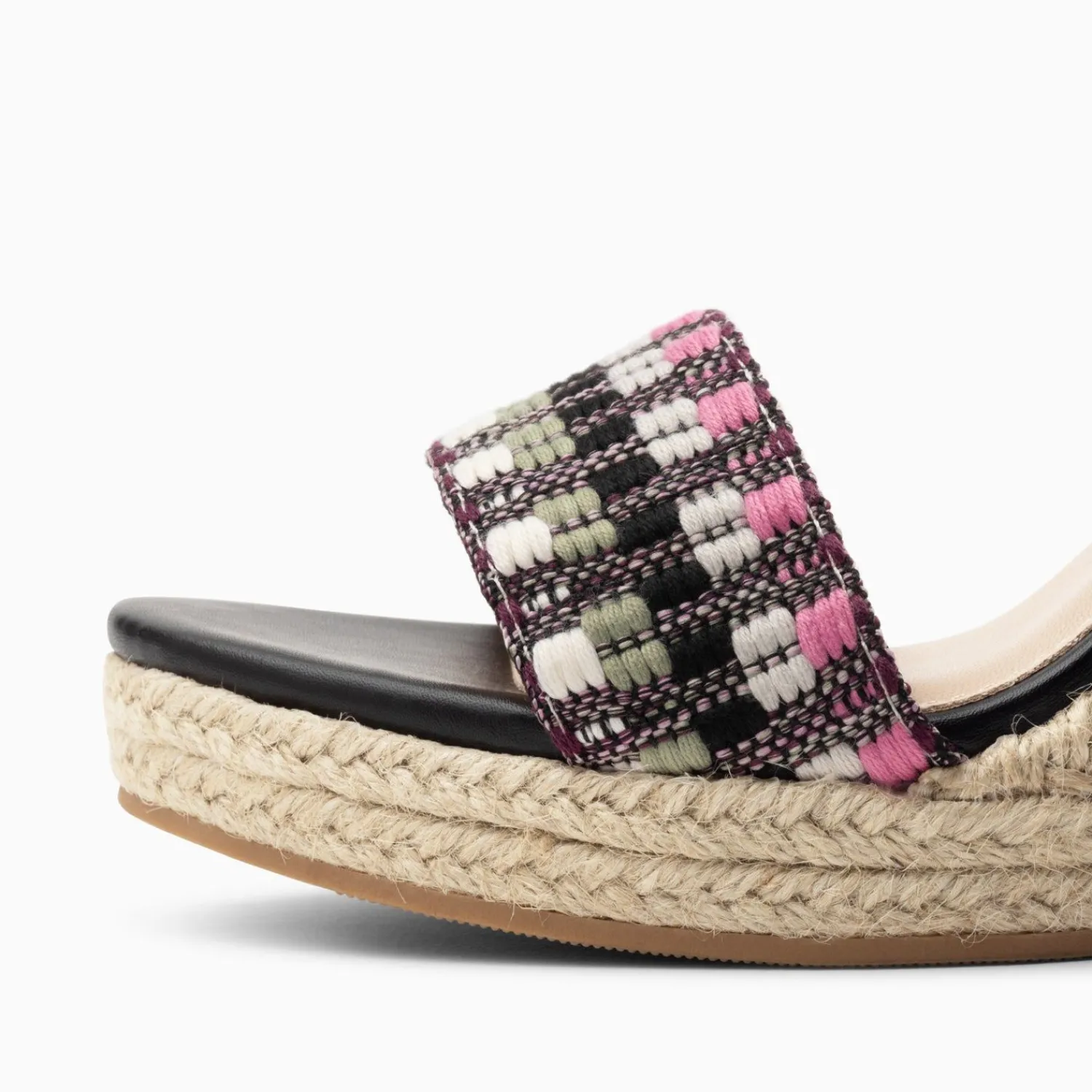 Vanessa Wu Sandales À Talon, Compensées>Sandales Compensees Honorine Noir Et Rose En Tissu Jacquard