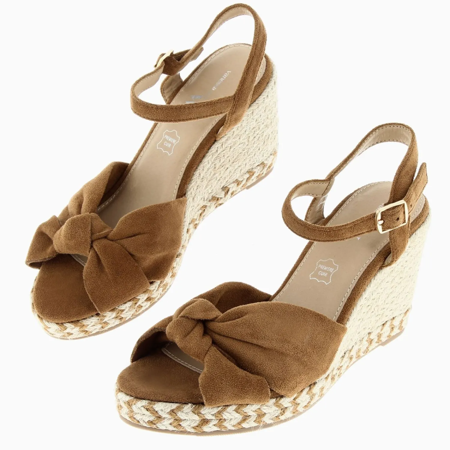 Vanessa Wu Sandales À Talon, Compensées>Sandales Compensees Nouees Zoella Camel