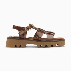 Vanessa Wu Sandales Plates>Sandales Edmee Chocolat Verni A Plateforme Crantee
