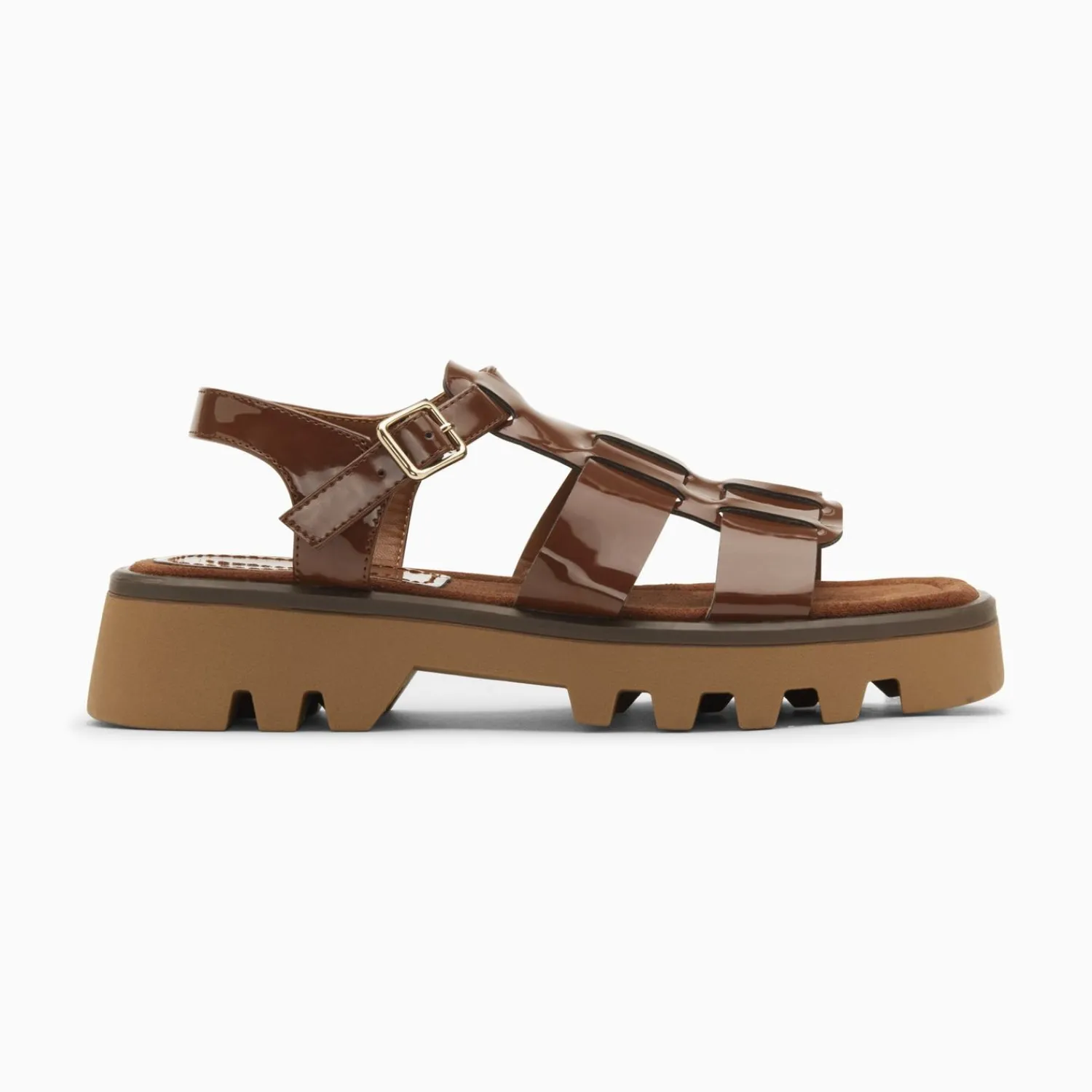 Vanessa Wu Sandales Plates>Sandales Edmee Chocolat Verni A Plateforme Crantee