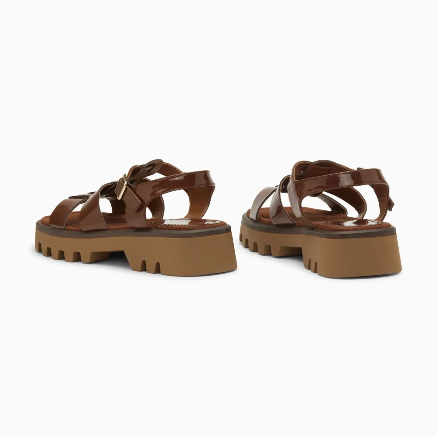 Vanessa Wu Sandales Plates>Sandales Edmee Chocolat Verni A Plateforme Crantee