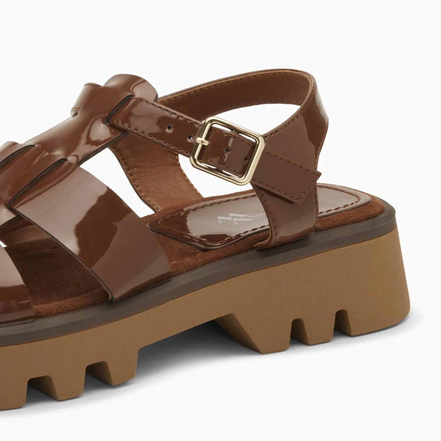 Vanessa Wu Sandales Plates>Sandales Edmee Chocolat Verni A Plateforme Crantee