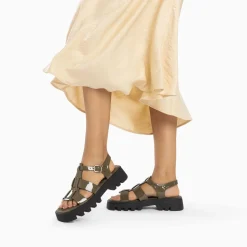 Vanessa Wu Sandales Plates>Sandales Edmee Kaki Verni A Plateforme Crantee