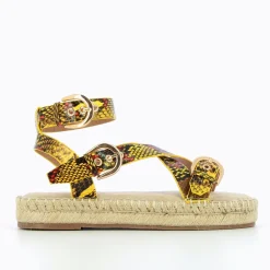 Vanessa Wu Sandales Plates>Sandales Mandy Jaunes Imprime Serpent A Plateforme