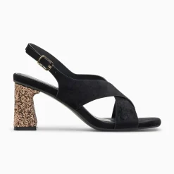 Vanessa Wu Sandales À Talon, Compensées>Sandales Milan Noires A Brides Croisees Et Talon Bronze Paillete