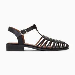 Vanessa Wu Sandales Plates>Sandales Plates Anne Style Pecheur A Fines Brides Noir Mate